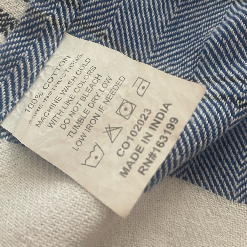 Striped Blue and White Cotton Throw Blanket - Home Bedding - Picture 4 of 6
